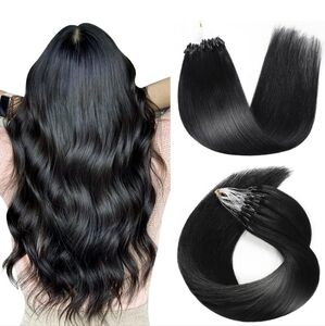 100% Virgin Human Hair 16" Jet Black #1 Micro Link Extensions Straight Microlink
